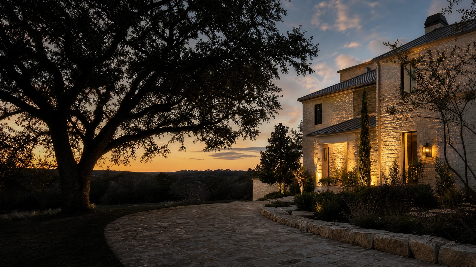 Illustrative mature-tree and residential setting in Cedar Park